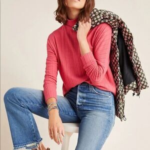 NWT ANTHROPOLOGIE eri+ali  Fiona Hacci Tunic Rose Pink Knit Top Size Large